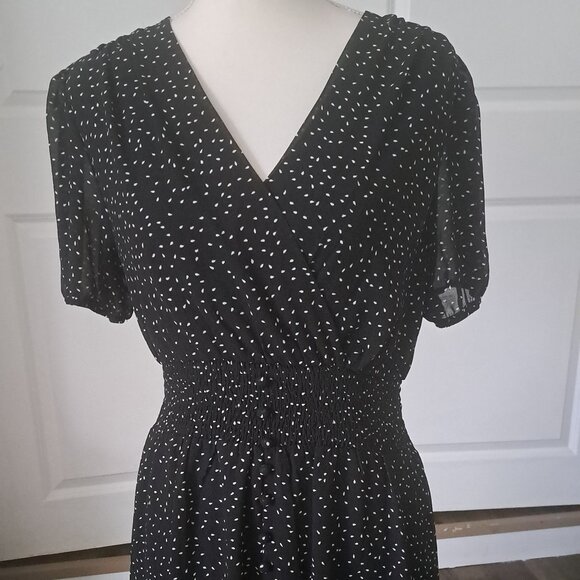 FASHION Polka Dots  V-Neck Midi Short Sleeve Boho High Low Hem Dress Sz M NWT - Picture 3 of 11